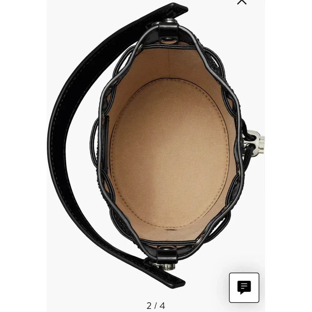 Tory Burch Mini T-Monogram Hot Fix Jacquard Top Handle Bucket In Black New
